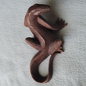 Hand-Carved Wooden Lizard Sculpture